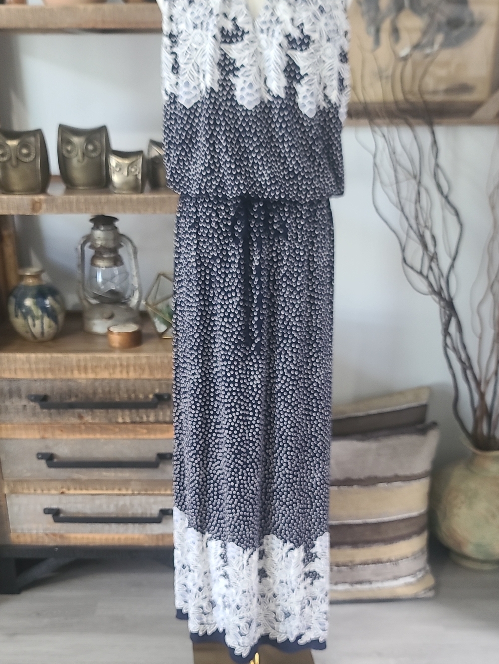 Enfocus Studio Navy and White Printed Lace-Trim Maxi Dress - Picture 3 of 9